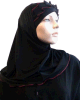 Hijab 2 pieces (bonnet tube) noir avec ruban fronce bordeaux