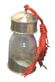 Petite bouteille artisanale en verre orne de metal argente et de pompon en Sabra - flacon 35 ml