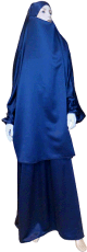 Jilbab reversible (satine/normal) deux pieces (Cape + Jupe evasee) - Taille L/XL - Coloris bleu marine
