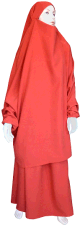 Jilbab reversible (satine/normal) deux pieces (Cape + Jupe evasee) - Taille S/M - Coloris rouge