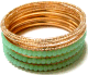 Lot de 7 bracelets en metal (3 bleu-verts et 4 dores)
