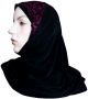 Black hijab two pieces with garnet-colored lace and flowers patterns