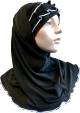 Hijab 2 pieces noir avec ruban fronce blanc
