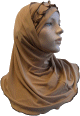 Hijab 2 pieces camel avec ruban fronce marron fonce