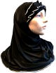 Hijab 2 pieces noir avec ruban fronce gris