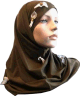 Hijab 2 pieces kaki decore de fleurs