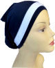 Elegant blue bonnet hat with a white stripe