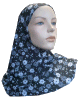 Hijab 1 piece noir paillete avec motifs fleurs blanches