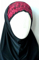 Hijab noir 2 pieces avec dentelle a motifs fleurs rouges