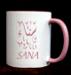 Mug avec interieur et anse de couleur rose - Tasse personnalisable (prenom, message, etc.)