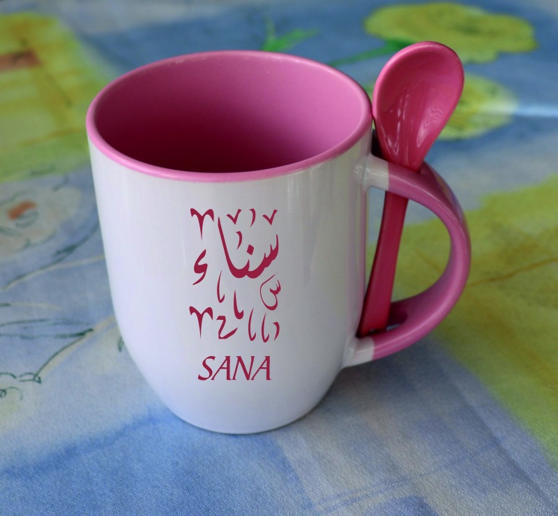 Grande tasse avec sa cuillère assortie de couleur rose - Mug