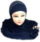 Hijab bleu paillete avec decorations et chaines fines