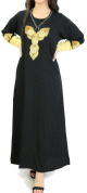 Abaya noire et motifs jaunes or