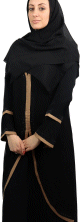 Abaya Dubai noire avec son voile (echarpe) decoree de bandes marrons et strass (Robe pour femme voilee)