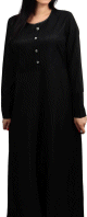Robe noire avec boutons et motifs sur le buste et les manches
