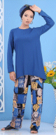 Ensemble deux pieces tunique + pantalon pour femme - Couleur bleu indigo