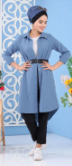 Tunique chemise longue pour femme - Couleur Bleu