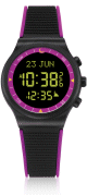 Montre electronique Al-Sahar avec boussole et calcul automatique des heures de prieres - Sport - Noire avec bordures violettes