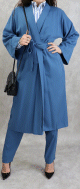Ensemble femme 2 pieces veste kimono et pantalon - Couleur Bleu acier