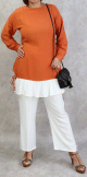 Ensemble deux pieces bicolore tunique et pantalon couleur Brique et Blanc