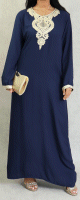 Robe style arabe longue avec borderie traditionnelle pour femme - Couleur Bleu marine