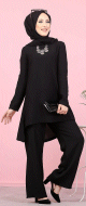 Ensemble 2 pieces assorti de son long hijab pour femme musulmane (Voile inclus) - Couleur noir