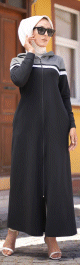 Robe longue a capuche fermeture eclair (Tenue mastour sportswear pour femme voilee) - Couleur Noir et Kaki clair