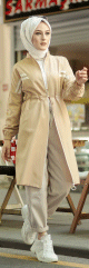Veste moderne style decontracte avec fermeture zip (Vetement femme voilee) - Couleur beige