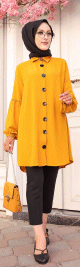 Tunique Chemise ample fermeture boutons pour femme (Vetement Mastour Hijab) - Couleur jaune moutarde