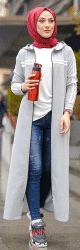 Veste longue zippee style sportswear (Robe Sport pour femme voilee) - Couleur gris clair