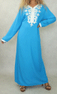 Robe orientale longue pour femme avec perles et broderies 100% coton - Couleur bleu turquoise