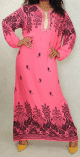 Robe orientale longue avec motifs noirs cachemire en coton pour femme - Couleur rose saumon