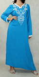 Robe orientale longue avec belles broderies en coton pour femme - Couleur Bleu