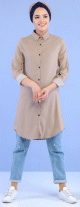 Chemise longue et ample pour femme - Couleur marron clair (Camel)
