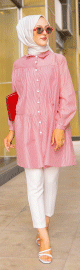 Chemise-Tunique ample a rayures bordeaux (Modest Fashion) - Couleur rose