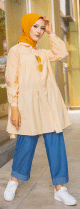Chemise-Tunique casual ample a rayures jaunes (Mode Musulmane 2024 pour femme voilee)