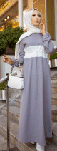 Robe longue casual (Mode Musulmane) - Couleur Gris clair et blanc