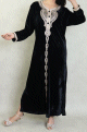 Robe longue en velours avec broderies sur tout le long (Robes Automne-Hiver pour femme) - Couleur Noir
