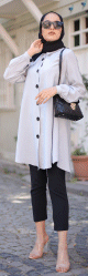 Chemise mi-longue fluide ample legerement brillante (Chemises femme hijab) - Couleur Gris clair