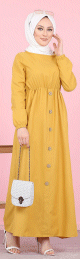 Robe longue boutonnee (Vetement mastour pour femme voilee) - Couleur jaune moutarde