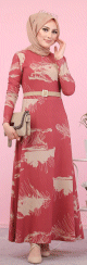 Robe longue originale imprimee floral artistique - Couleur rose