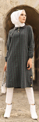 Tunique longue a rayures (Vetement hijab) - Couleur anthracite et vert