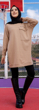 Tunique decontractee ample avec grande poche (Sweat femme Hijab) - Couleur vison