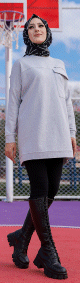 Tunique decontractee ample avec grande poche (Sweat-shirt femme - Modest Fashion) - Couleur gris clair