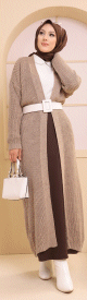 Gilet long en maille - Cardigan femme - Couleur vison