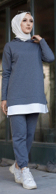 Survetement femme deux pieces (Tenue moderne pour hijab) - Couleur gris fonce et blanc