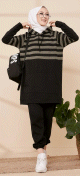 Ensemble decontracte et moderne (Ensemble tunique longue et pantalon assorti pour femme musulmane) - Couleur noir et kaki