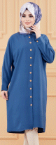 Tunique longue pour femme - Chemise boutonnee ample - Couleur bleu petrole