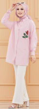 Chemise-Tunique motif fleur (Vetement pour femme voilee) - Couleur des rayures : rose clair