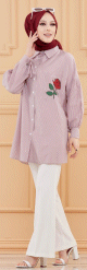 Chemise-Tunique motif fleur pour femme (Vetement Hijab) - Couleur des rayures : bordeaux